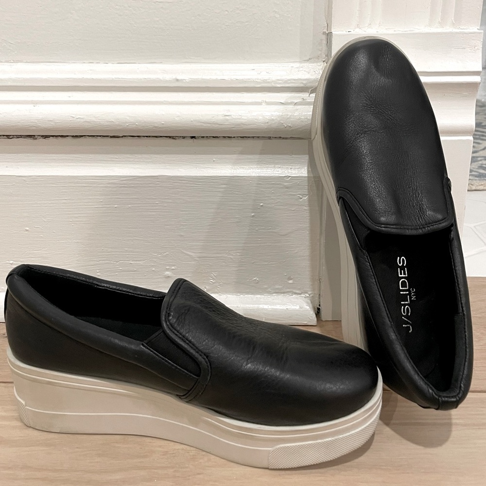 J Slide Black Faux Leather Platform Sneaker